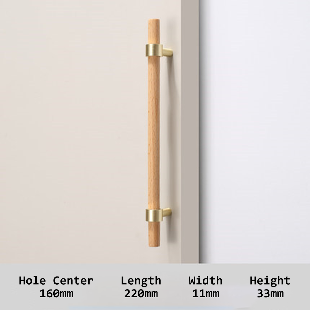 Walnut & Beech Drawer Dresser Pulls Wooden Cabinet Pulls With Brass Base -Homdiy