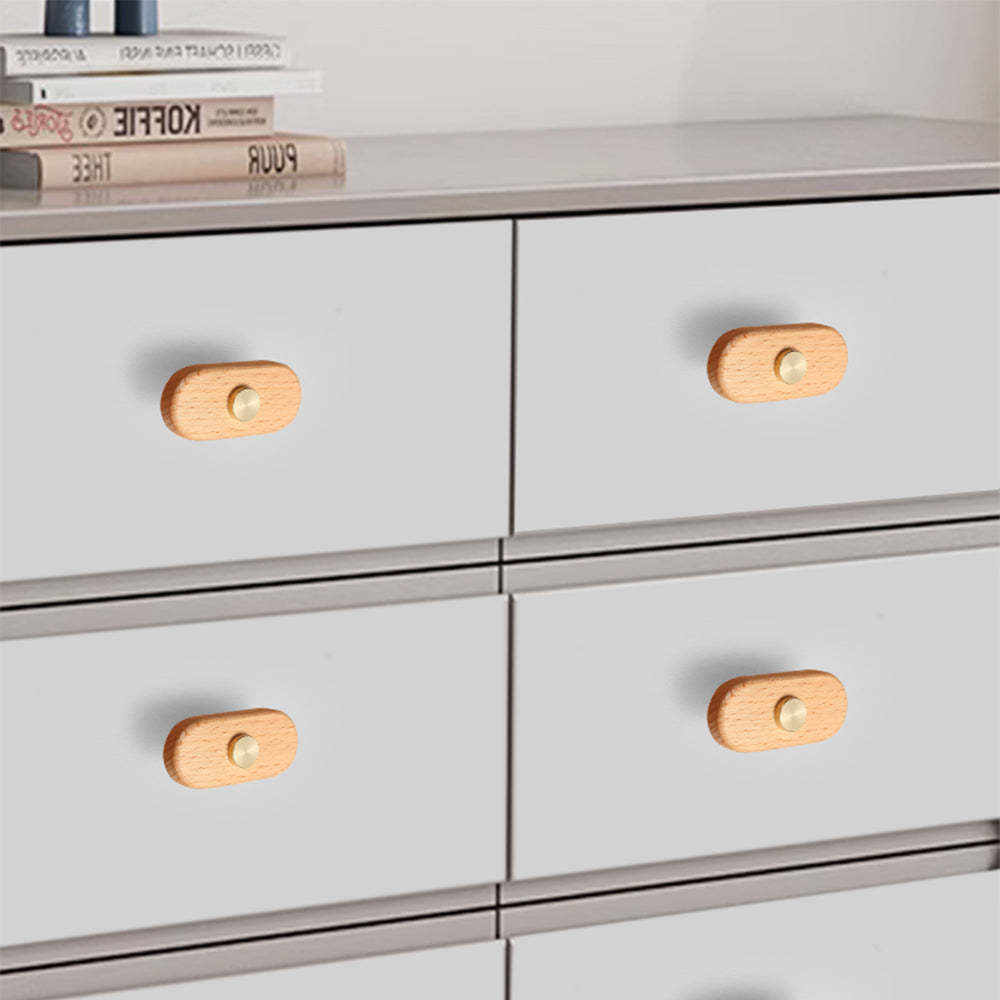 Rustic Long Beech Finish Wooden Drawer Pulls -Homdiy