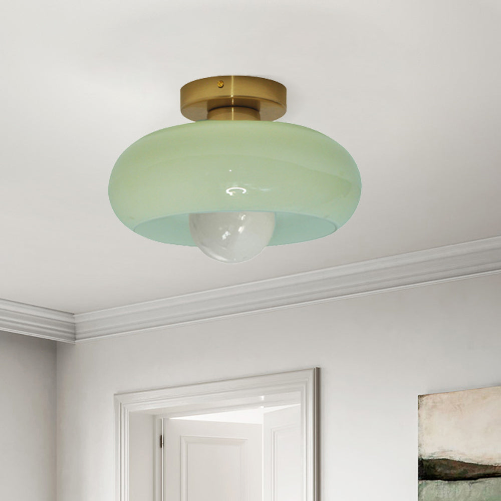 Mid-century ceiling store light with retro glass shadow