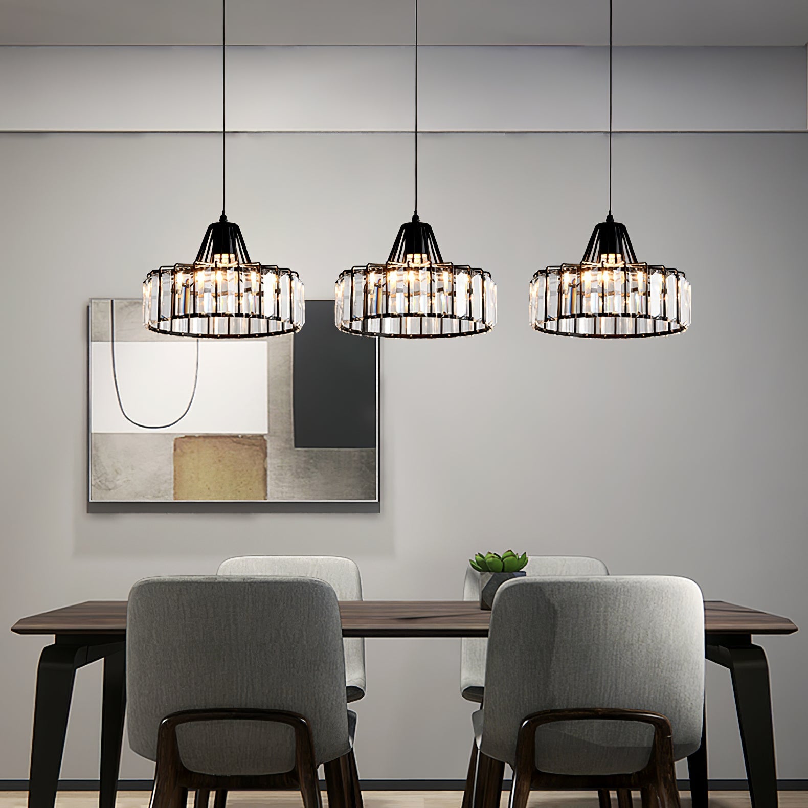 Modern Black Crystal Pendant Light for Dining Room