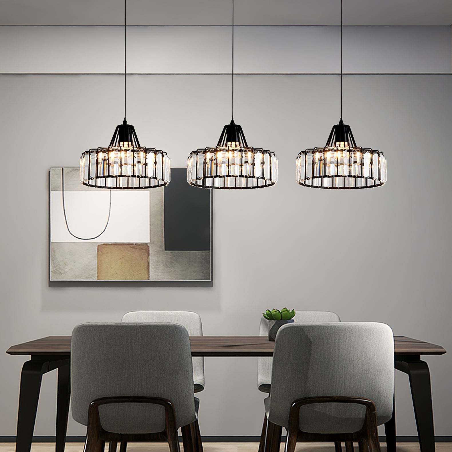 Modern Black Crystal Pendant Light for Dining Room