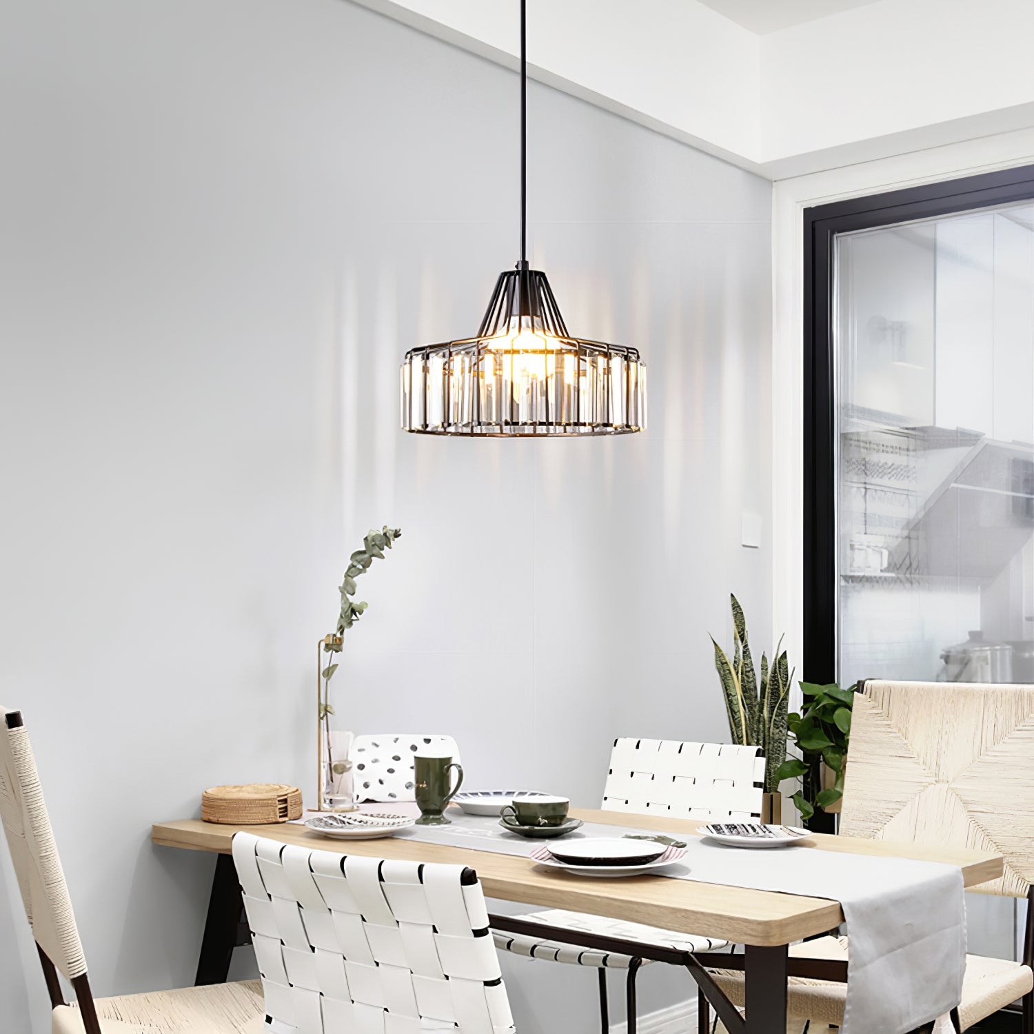 Modern Black Crystal Pendant Light for Dining Room