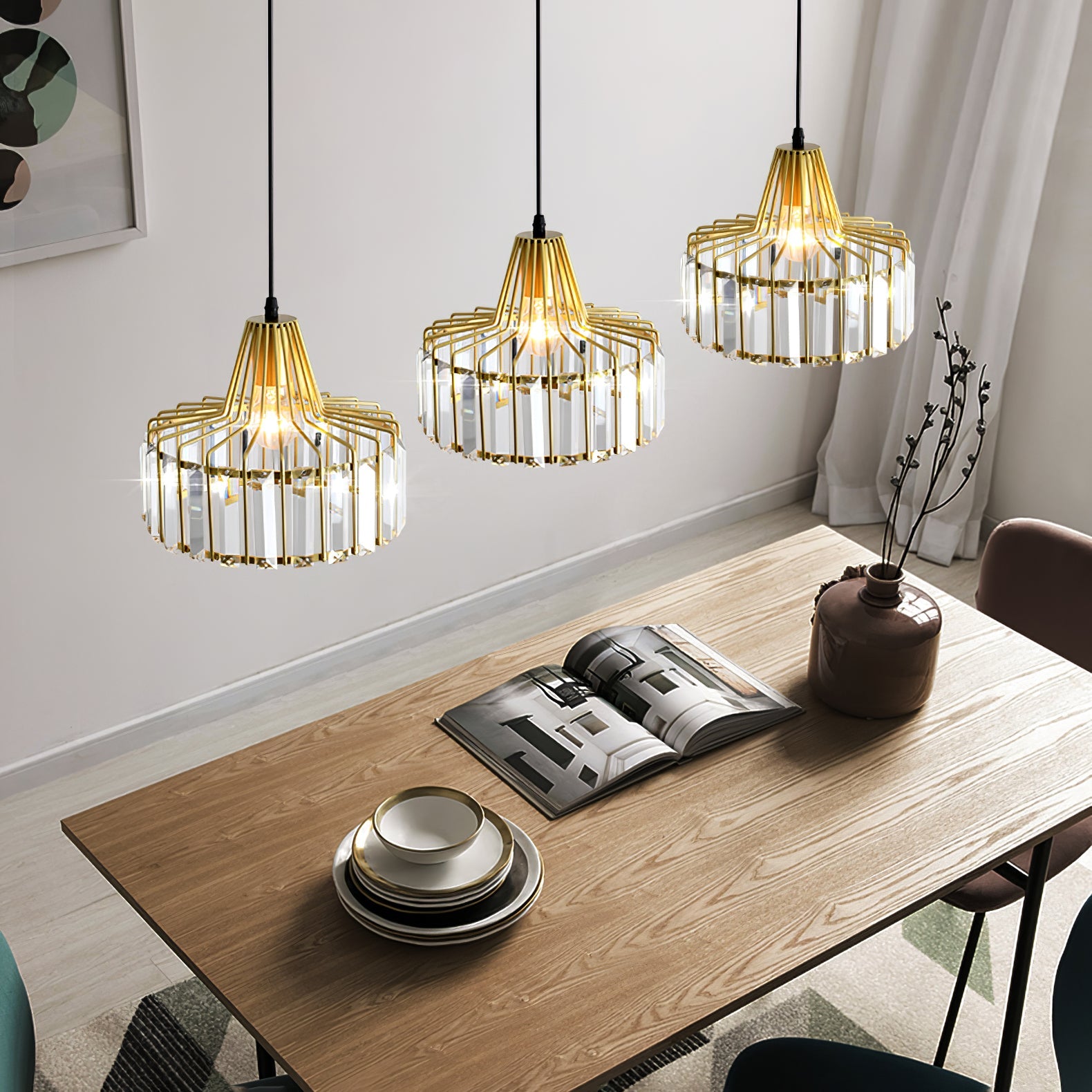 Modern Black Crystal Pendant Light for Dining Room