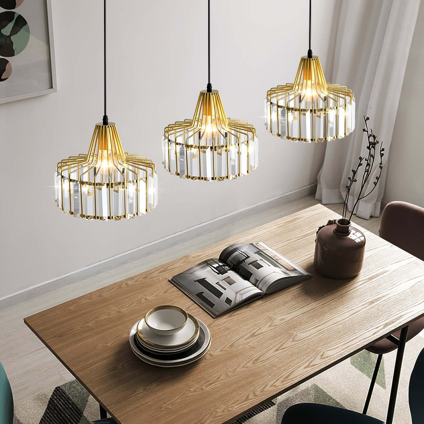 Modern Black Crystal Pendant Light for Dining Room