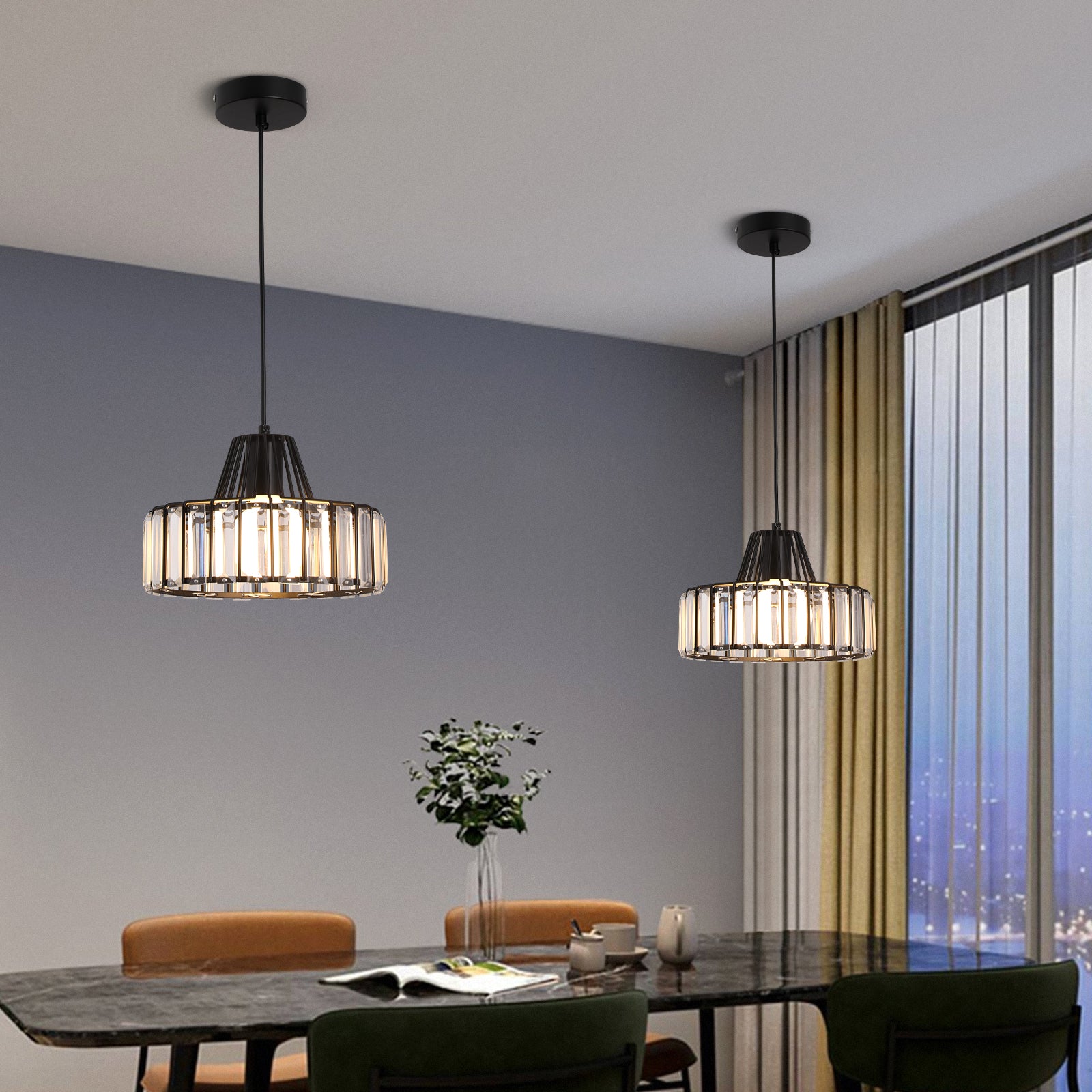 Modern Black Crystal Pendant Light for Dining Room