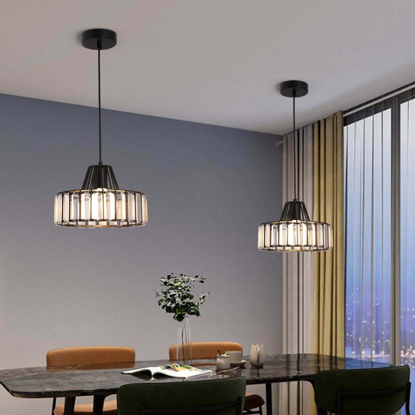 Modern Black Crystal Pendant Light for Dining Room