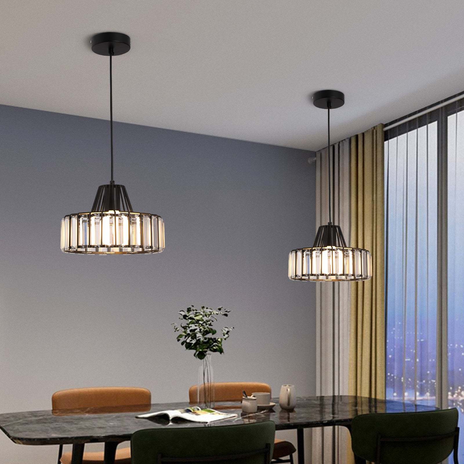 Modern Black Crystal Pendant Light for Dining Room