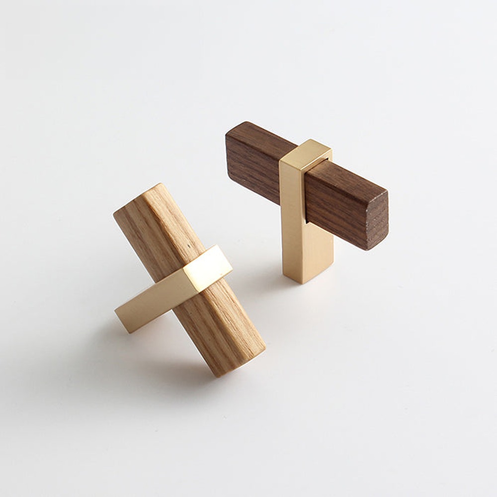 Square Wooden Brass Walnut Cabinet Handle Kitchen Drawer Pulls
