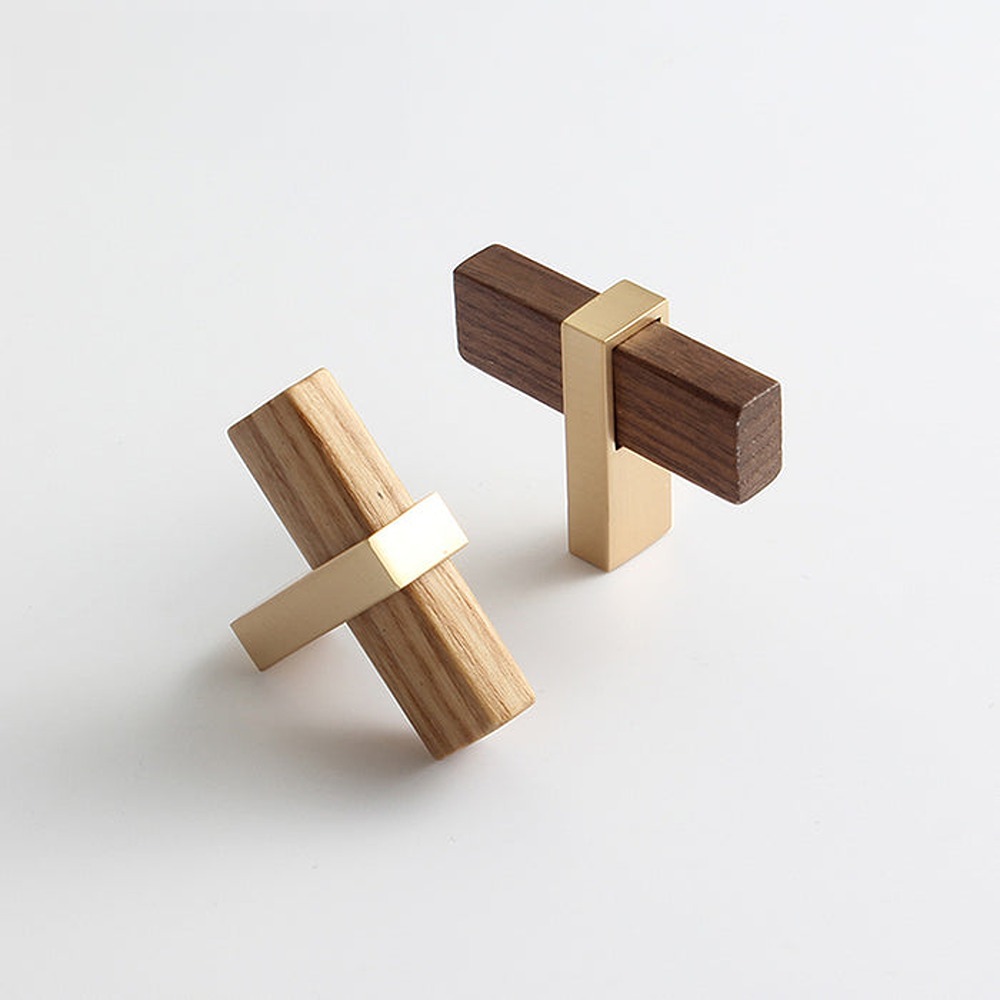Square Wooden Brass Walnut Cabinet Handle Kitchen Drawer Pulls