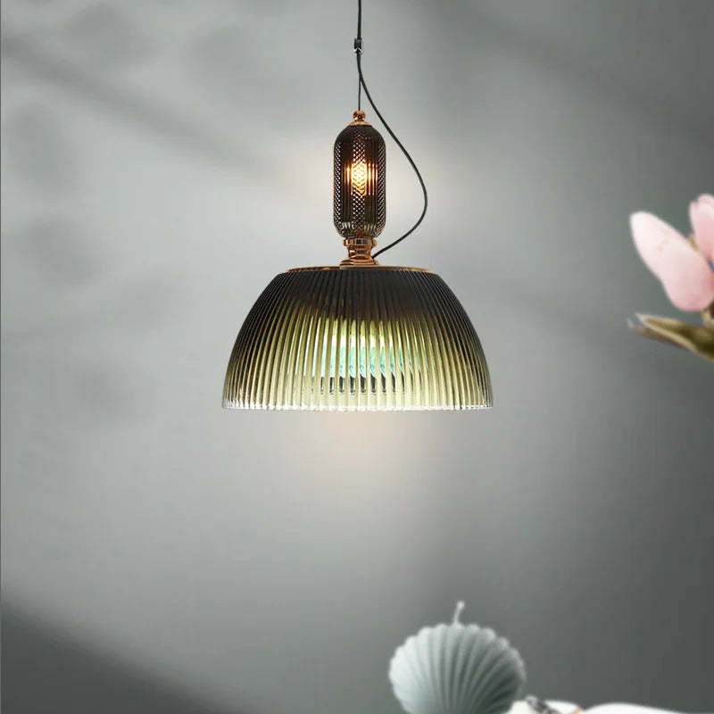 Mid century Retro Green Brown Glass Pendant Light -Homdiy