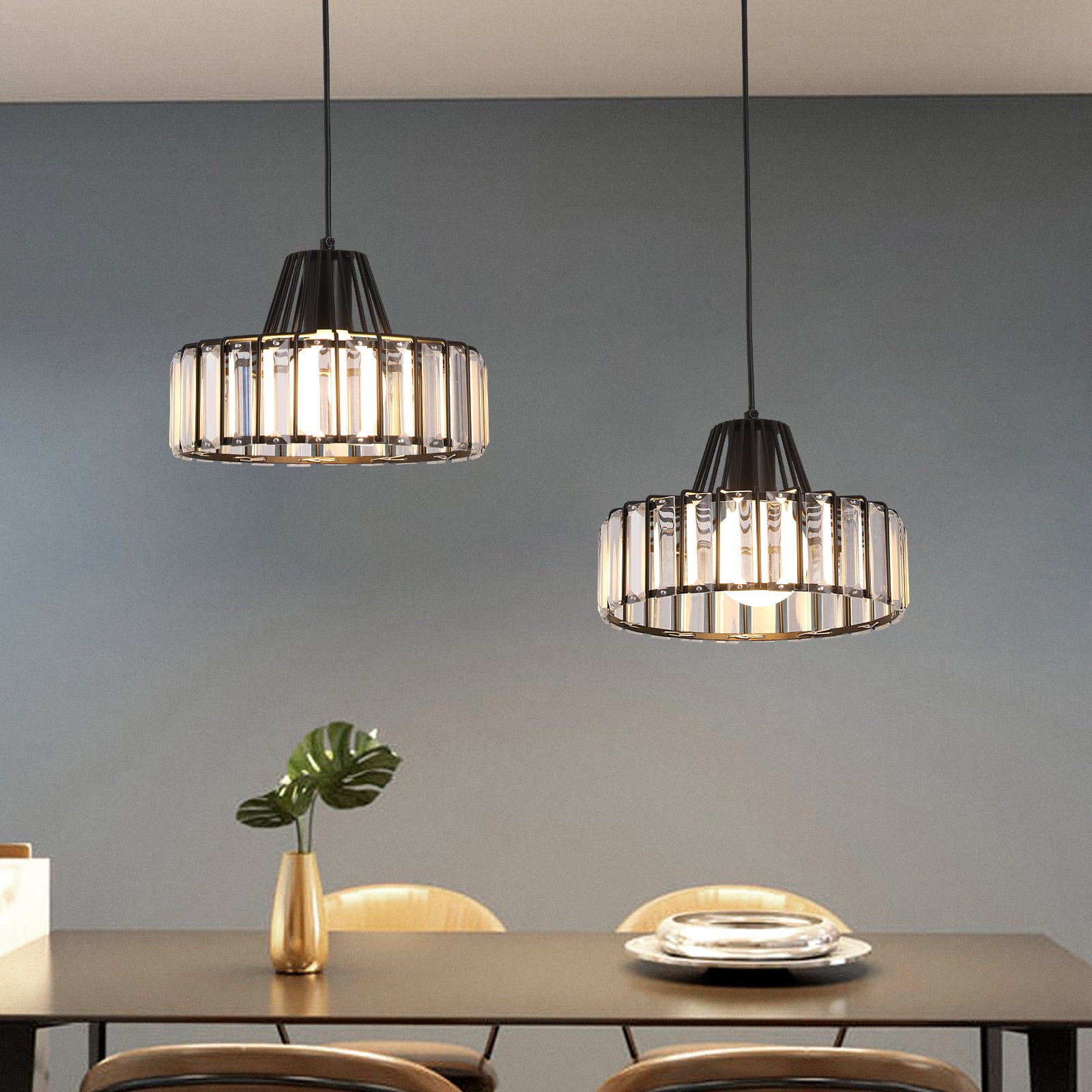 Modern Black Crystal Pendant Light for Dining Room