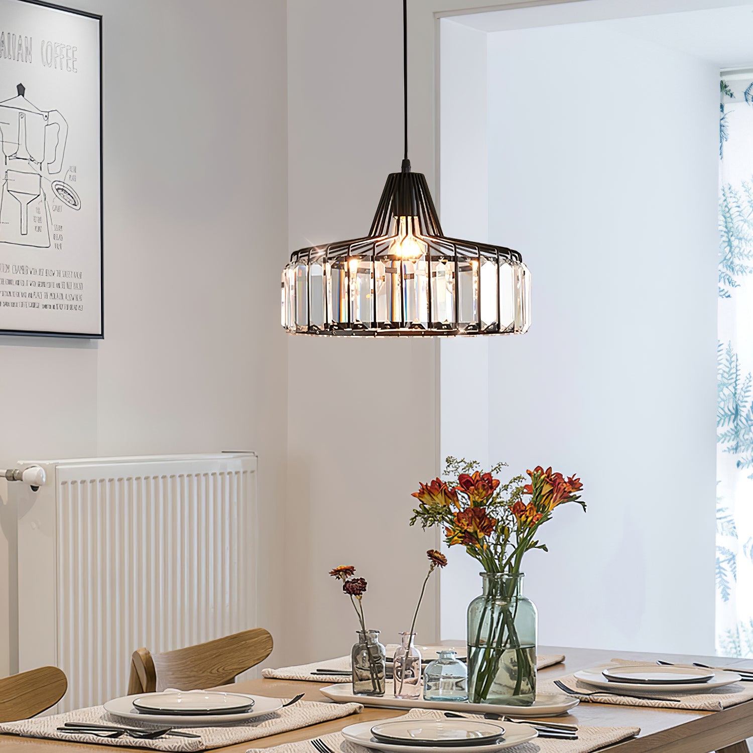 Black Crystal Pendant Light - Modern Hanging Ceiling Lamp