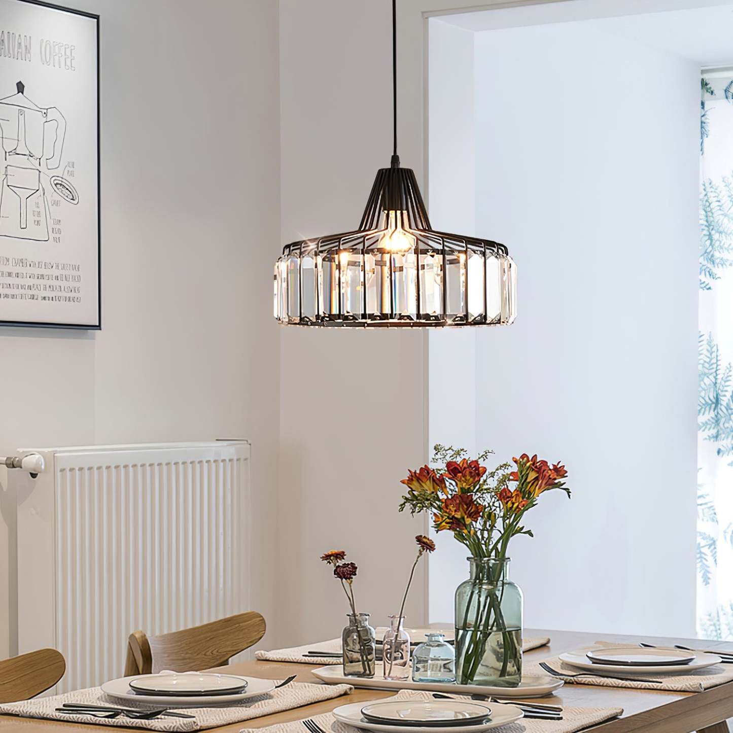Black Crystal Pendant Light - Modern Hanging Ceiling Lamp