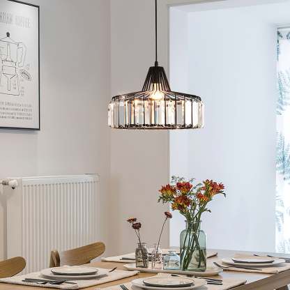 Black Crystal Pendant Light - Modern Hanging Ceiling Lamp