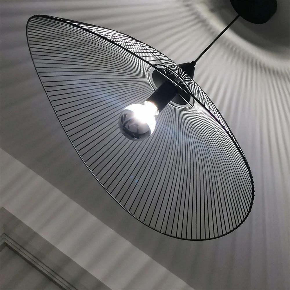 Single Black Pendant Light with Curved Metal Threads -Homdiy