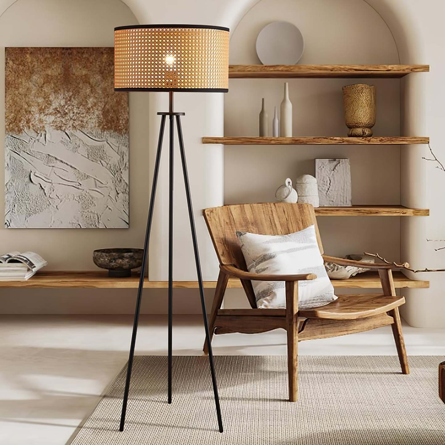 Homdiy Floor Lamp Decoration Rattan Tripod Floor Lamp Corner