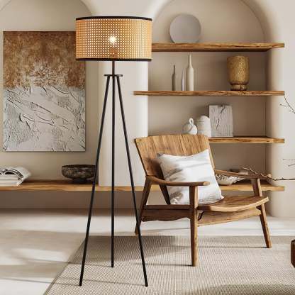 Homdiy Floor Lamp Decoration Rattan Tripod Floor Lamp Corner