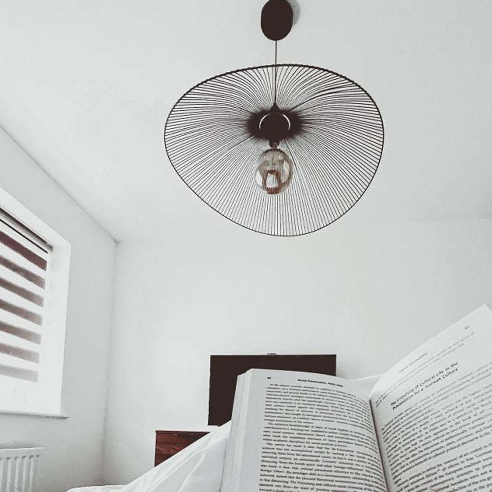 Single Black Pendant Light with Curved Metal Threads -Homdiy