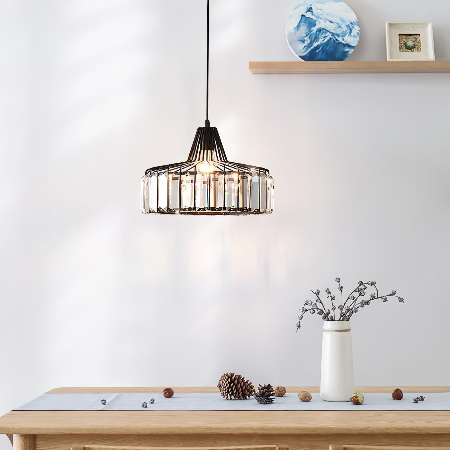 Modern Black Crystal Pendant Light for Dining Room