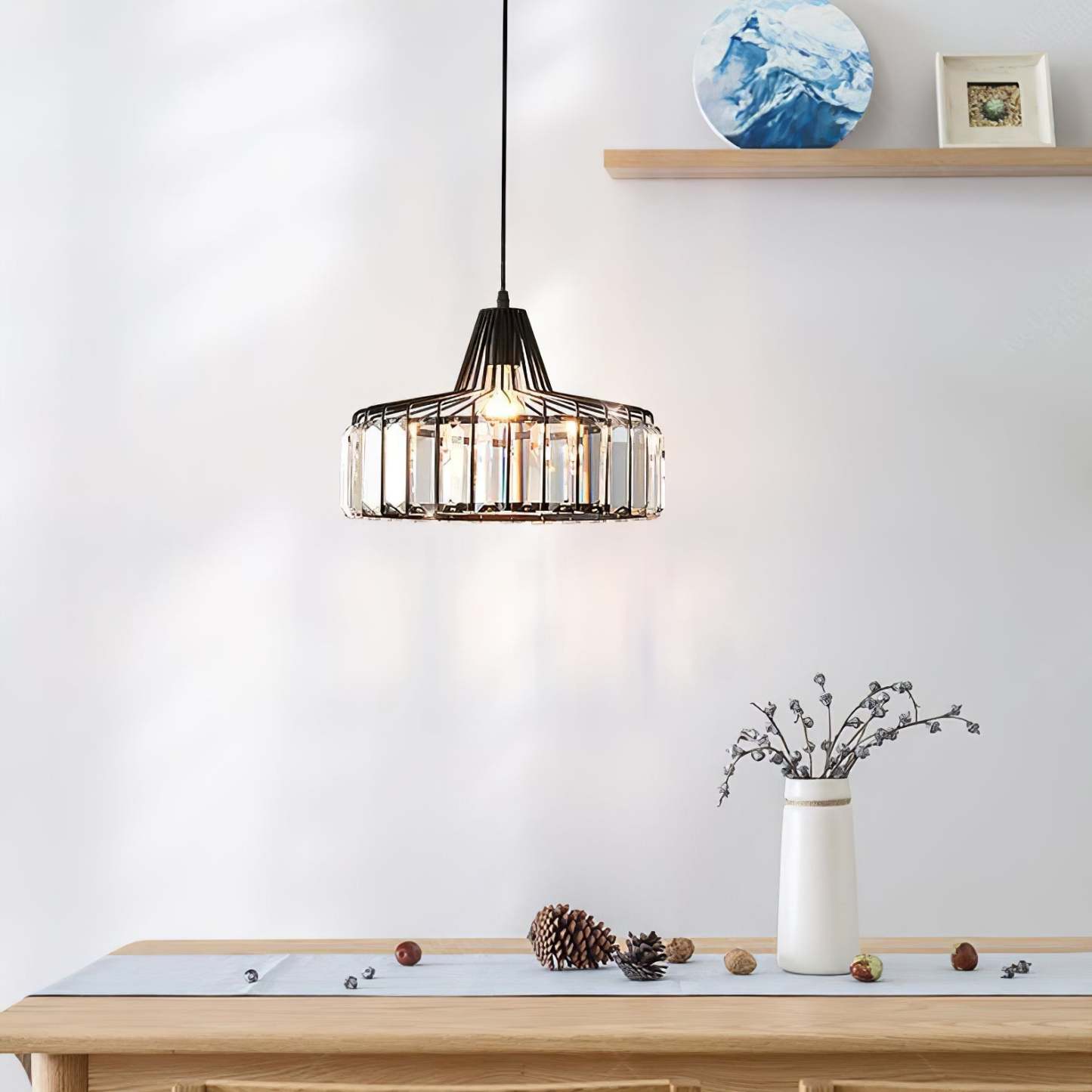Modern Black Crystal Pendant Light for Dining Room