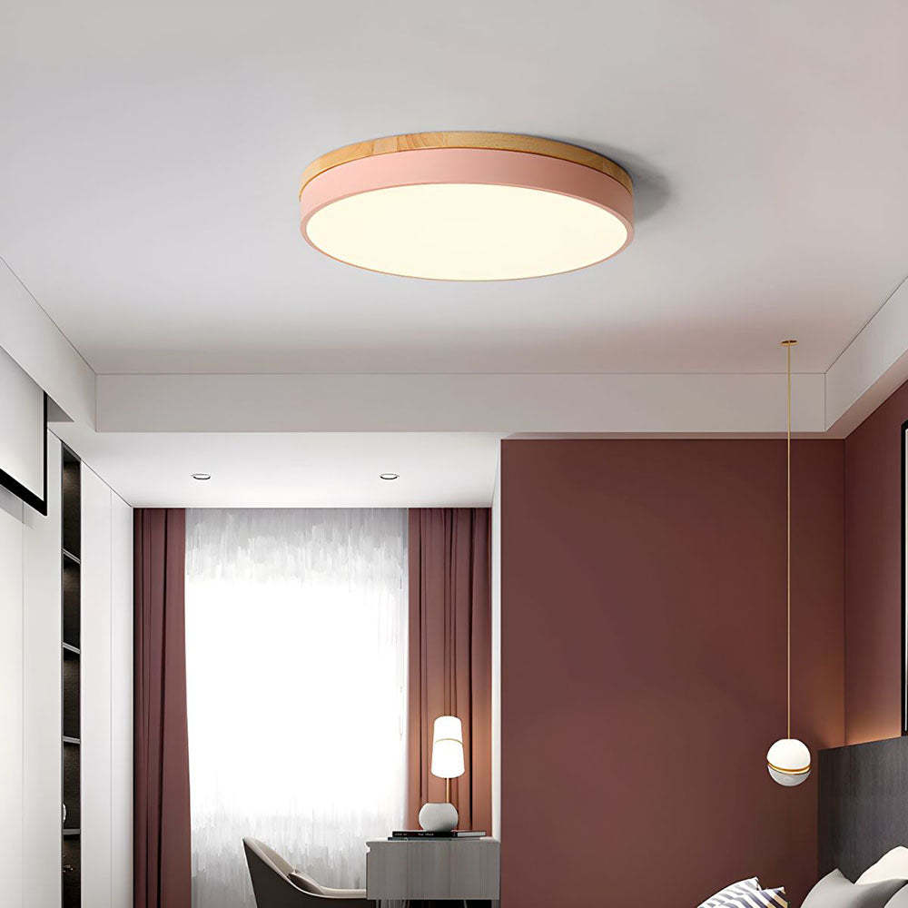 Wood Nordic LED Round Flush Ceiling Light -Homdiy