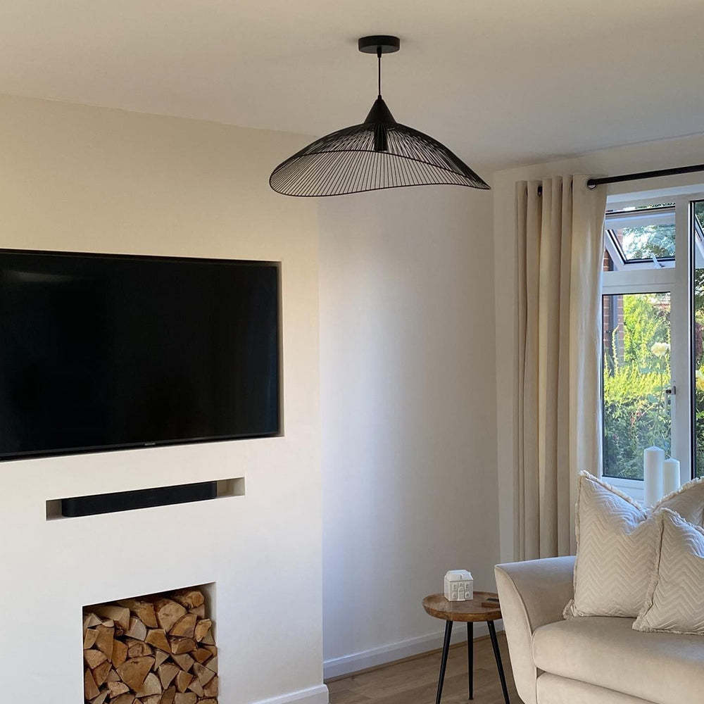 Single Black Pendant Light with Curved Metal Threads -Homdiy