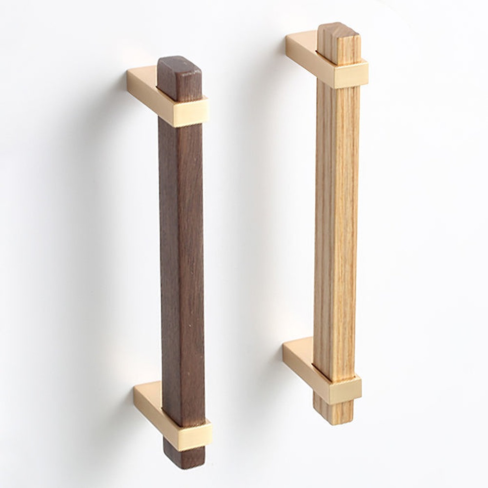 Square Wooden Brass Walnut Cabinet Handle Kitchen Drawer Pulls