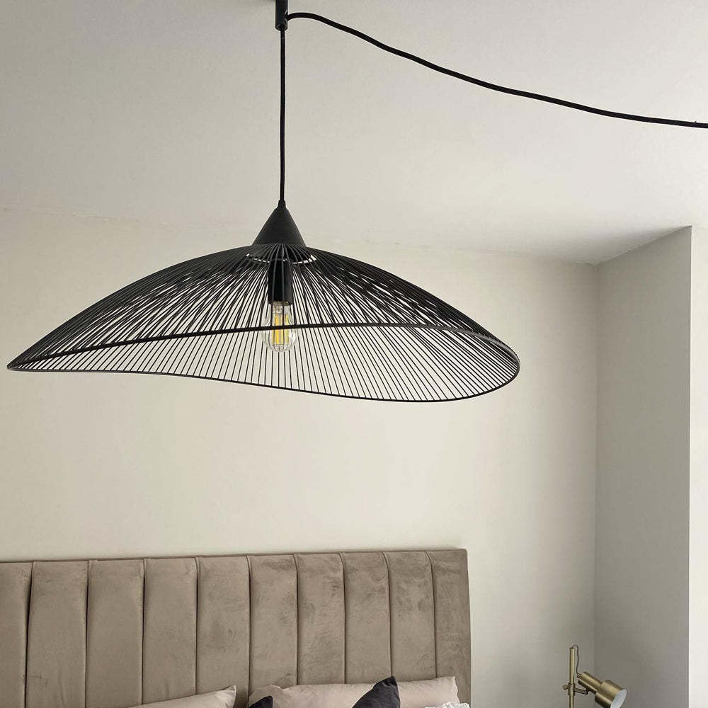 Single Black Pendant Light with Curved Metal Threads -Homdiy