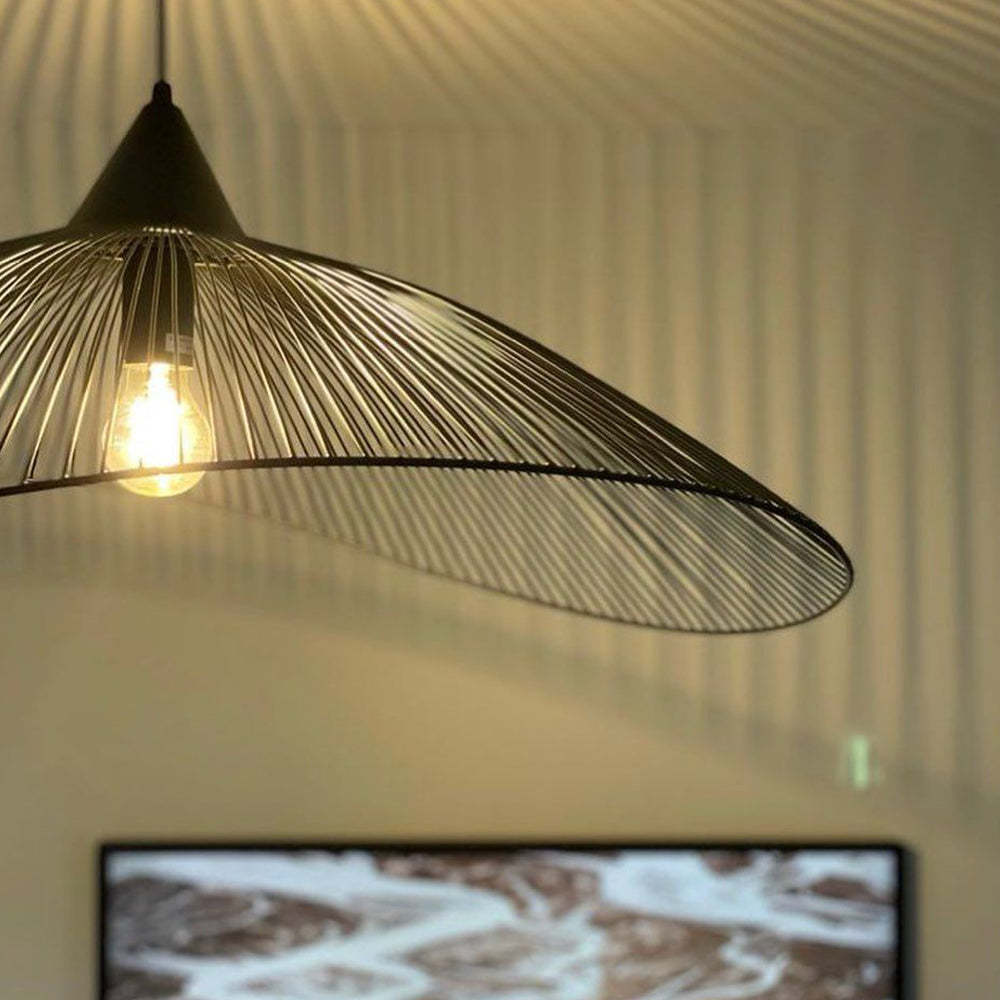 Single Black Pendant Light with Curved Metal Threads -Homdiy