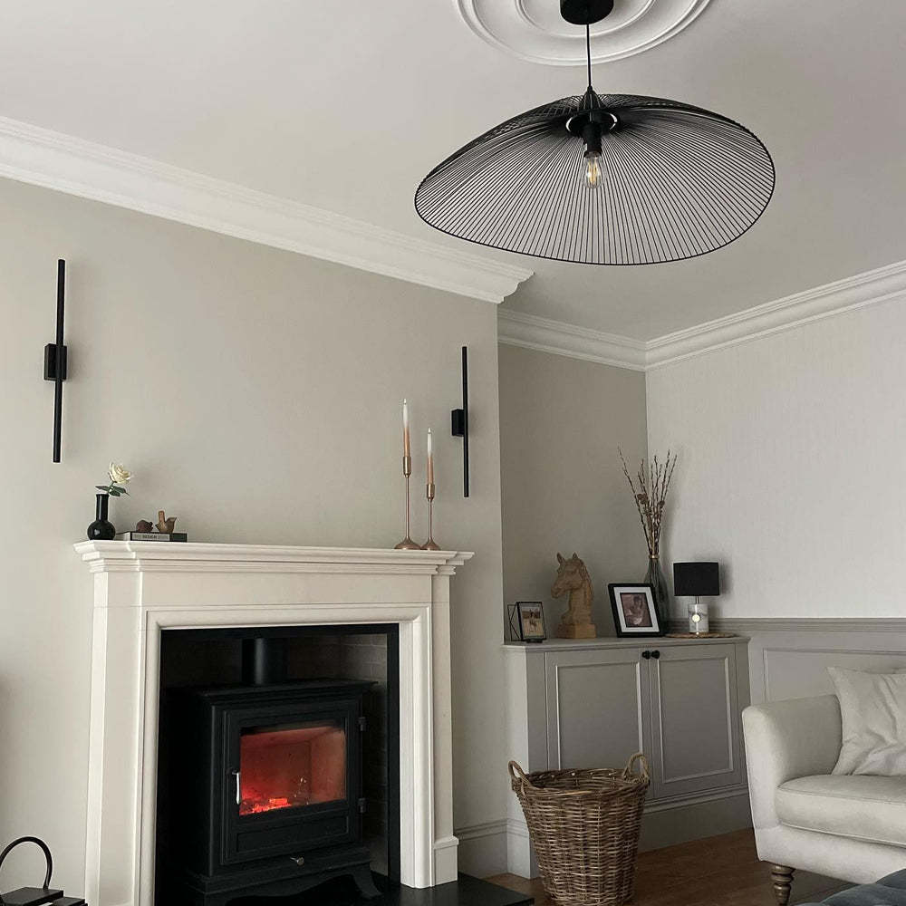 Single Black Pendant Light with Curved Metal Threads -Homdiy