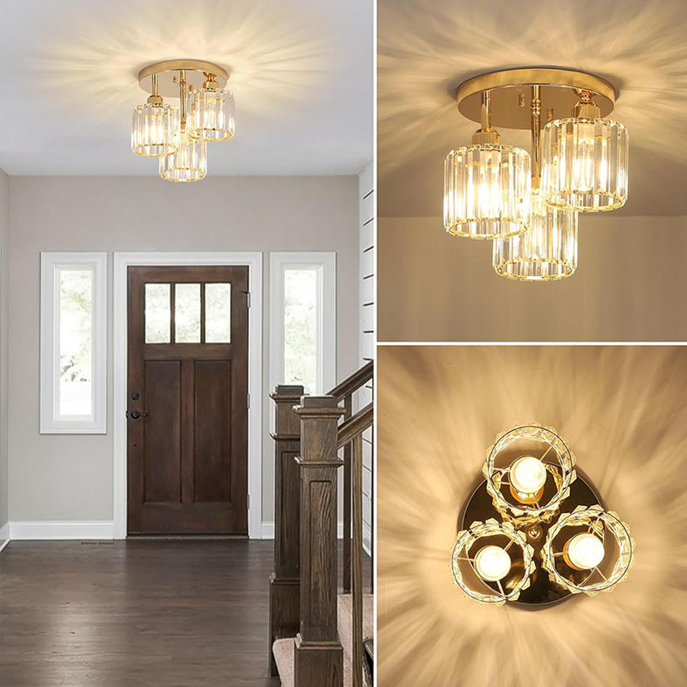 Modern Glass Crystal Semi Flush Ceiling Light