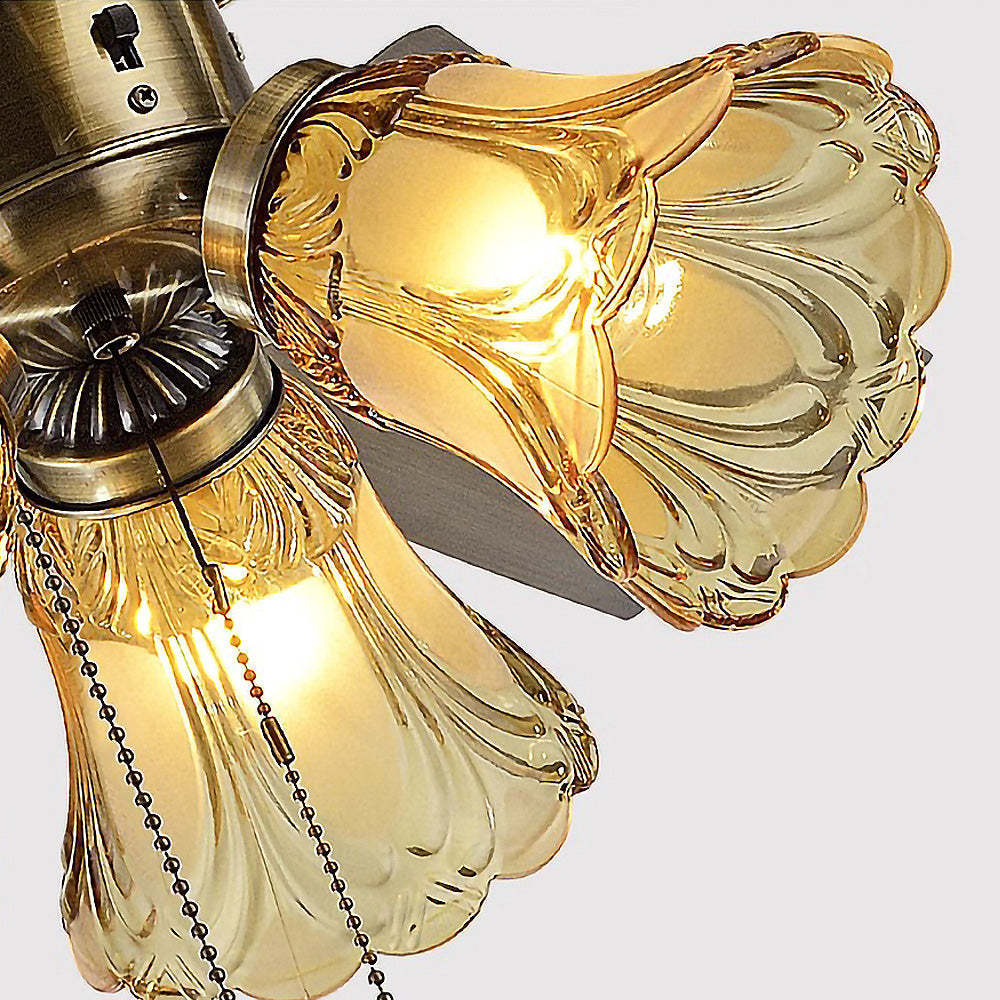 Semi-Flush Vintage Design Black Flower Shape Ceiling Fan With Light -Homdiy