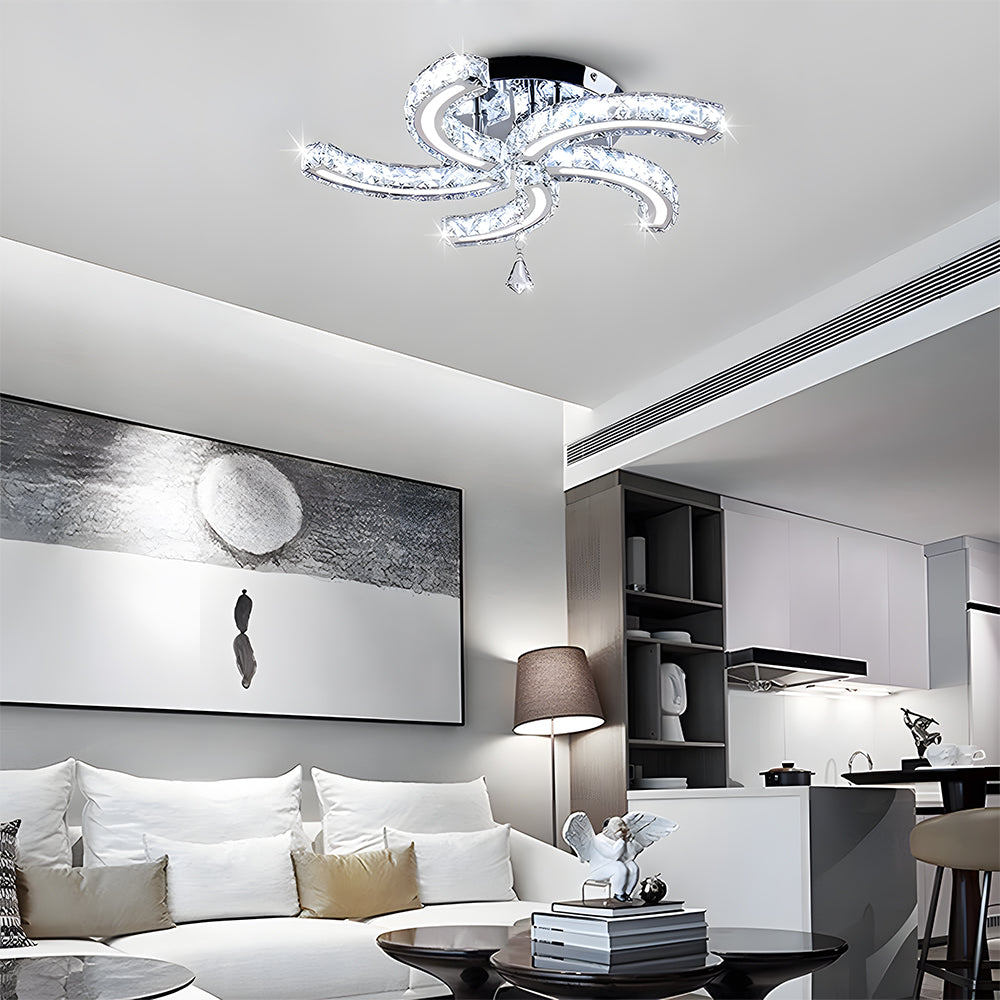 Crystal LED Ceiling Light 5 Arms Flush Mount Ceiling Light