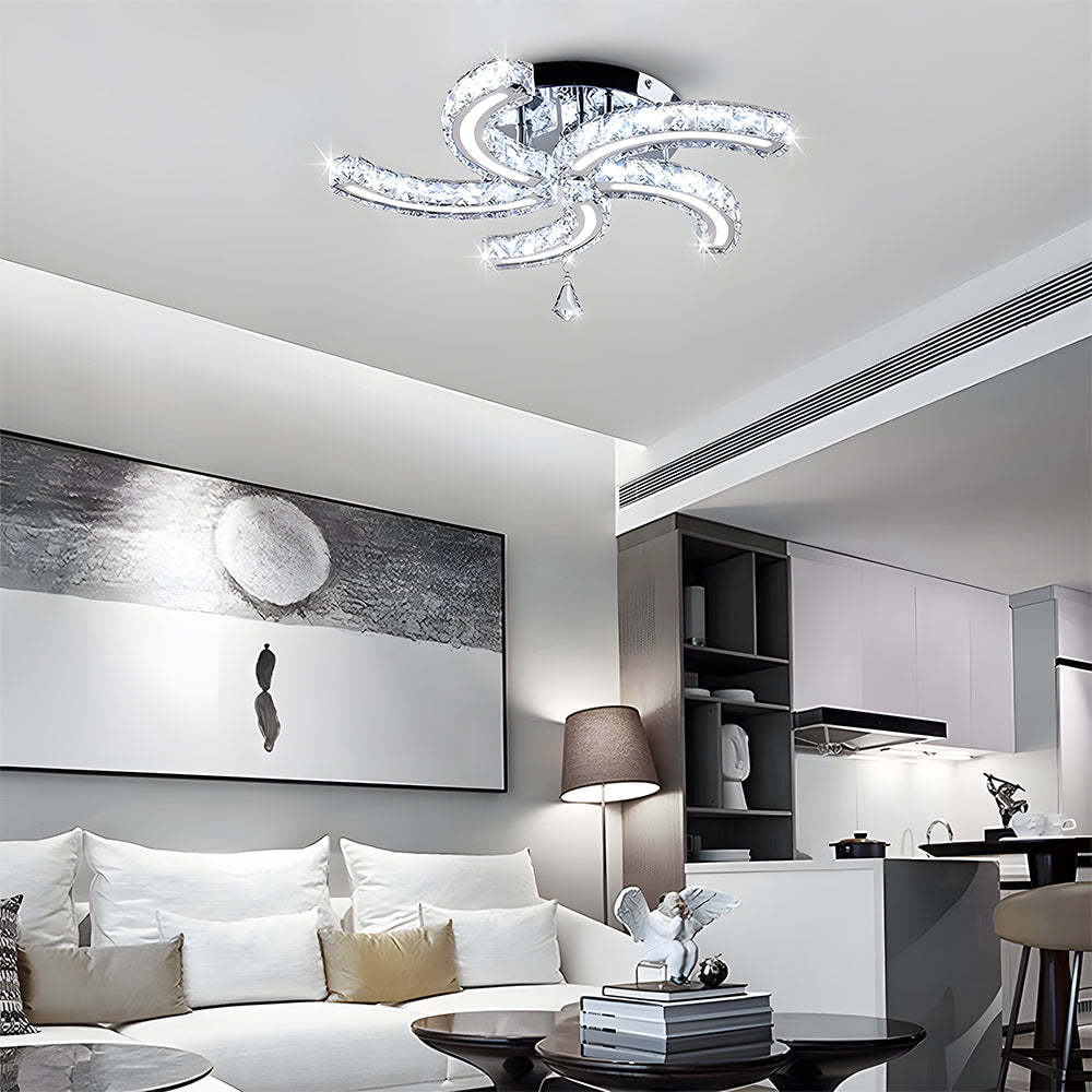 Crystal LED Ceiling Light 5 Arms Flush Mount Ceiling Light
