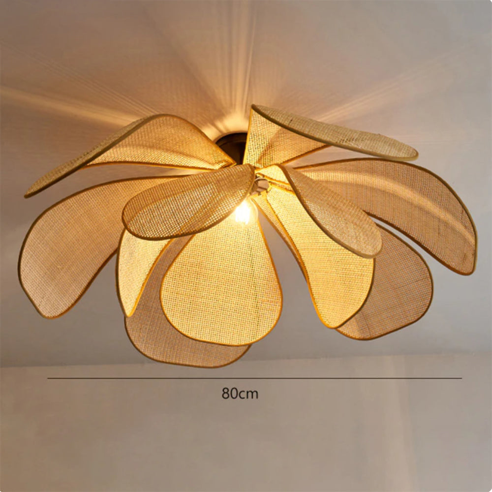 Homdiy Creative Wabi Sabi Rattan Petal Flush Mount Ceiling Light Living Room