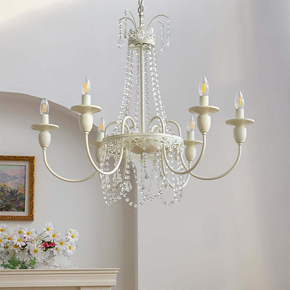 Vintage White Metal & Glass Geometric Candelabra Chandelier Light -Homdiy