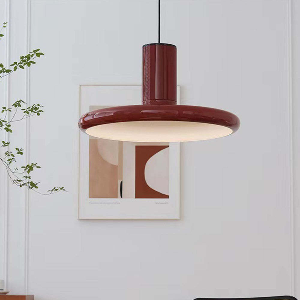 Vintage Red Metal Saucer Pendant Light -Homdiy