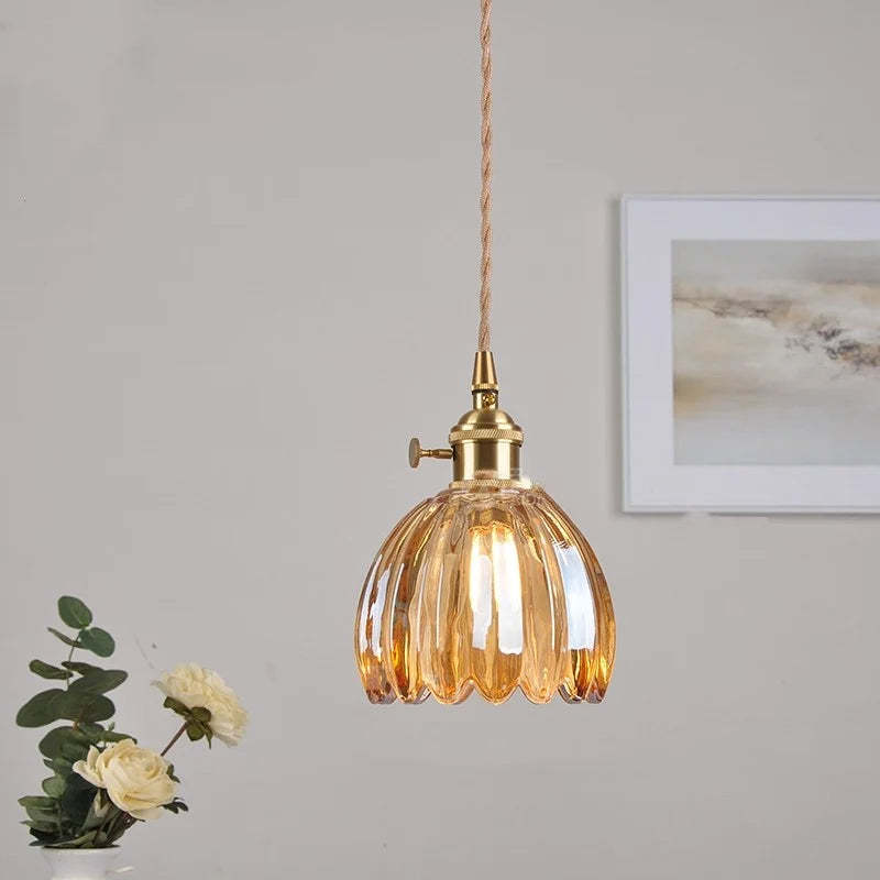 Retro Flower Glass Pendant Light -Homdiy