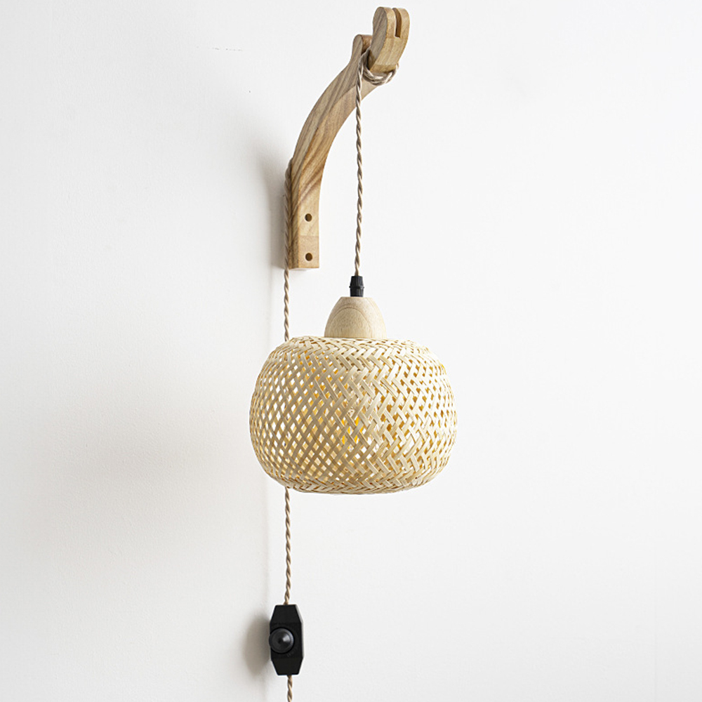 Rustic Farmhouse Bamboo Woven Wall Lamp
