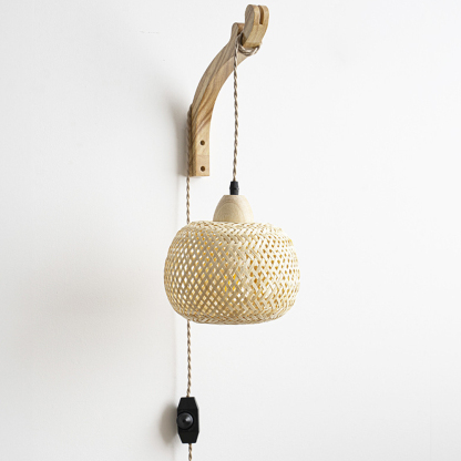 Rustic Farmhouse Bamboo Woven Wall Lamp