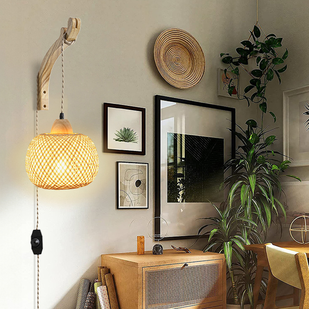 Rustic Farmhouse Bamboo Woven Wall Lamp