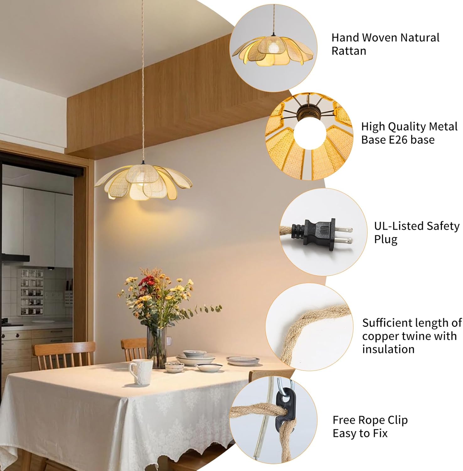 Creative Wabi Sabi Rattan Petal Flush Mount Ceiling Light