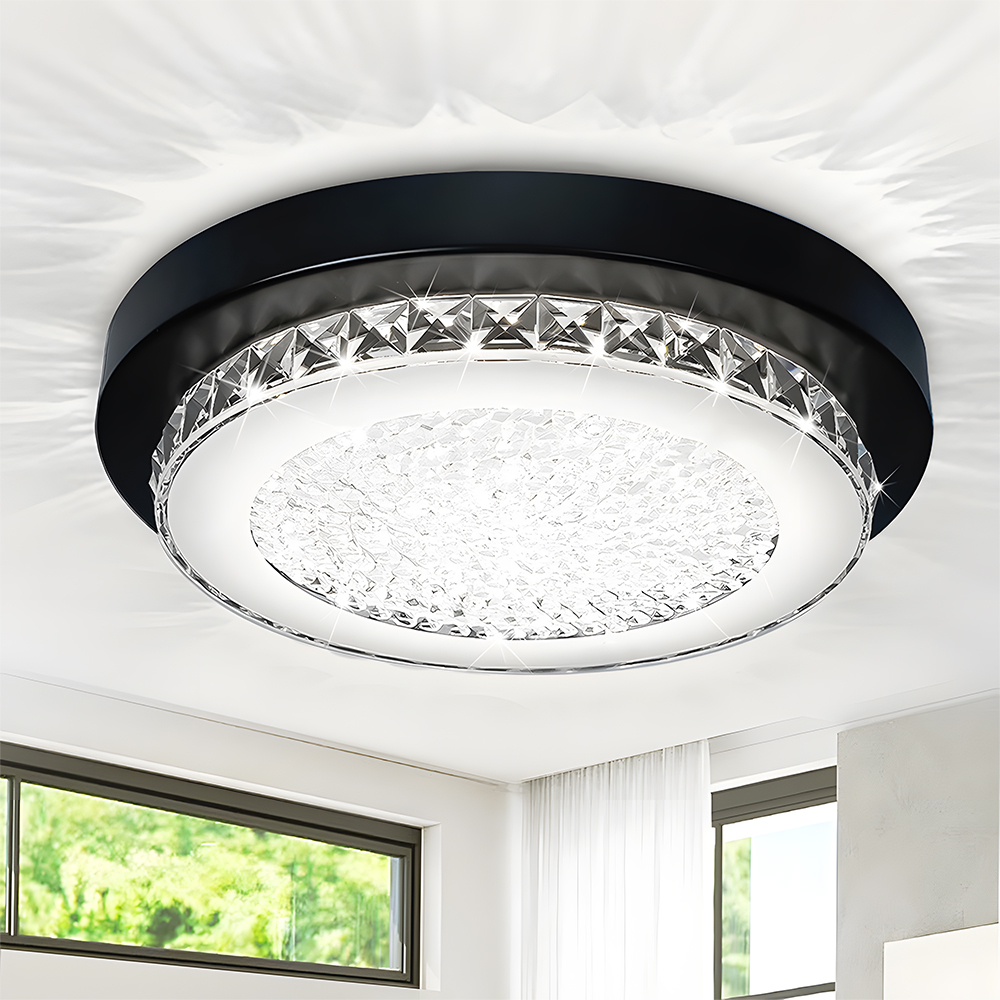American Black Flush Mount Crystal Ceiling Light For Bedroom-11