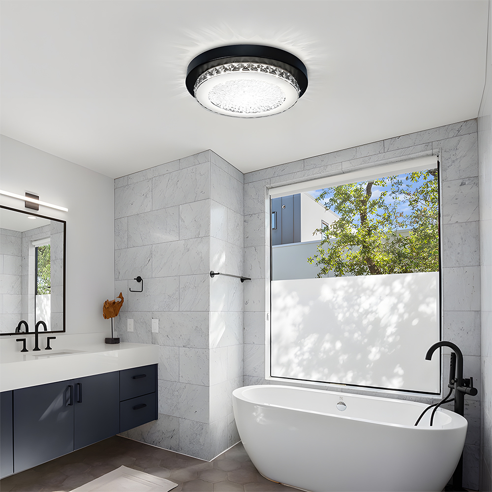 American Black Flush Mount Crystal Ceiling Light For Bedroom-13