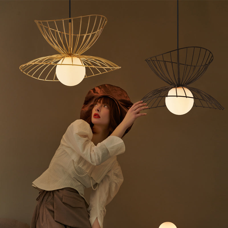 Modern Metal Chandelier Iron Straw Hat Pendant Light -Homdiy