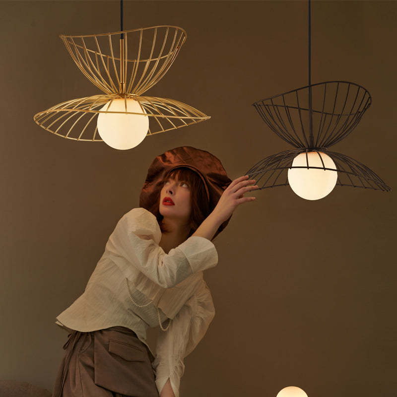 Modern Metal Chandelier Iron Straw Hat Pendant Light -Homdiy