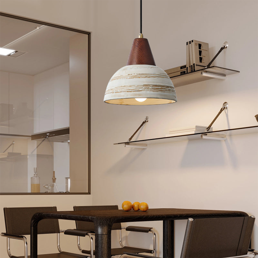 Vintage Walnut Ceramic Pendant Lamp -Homdiy