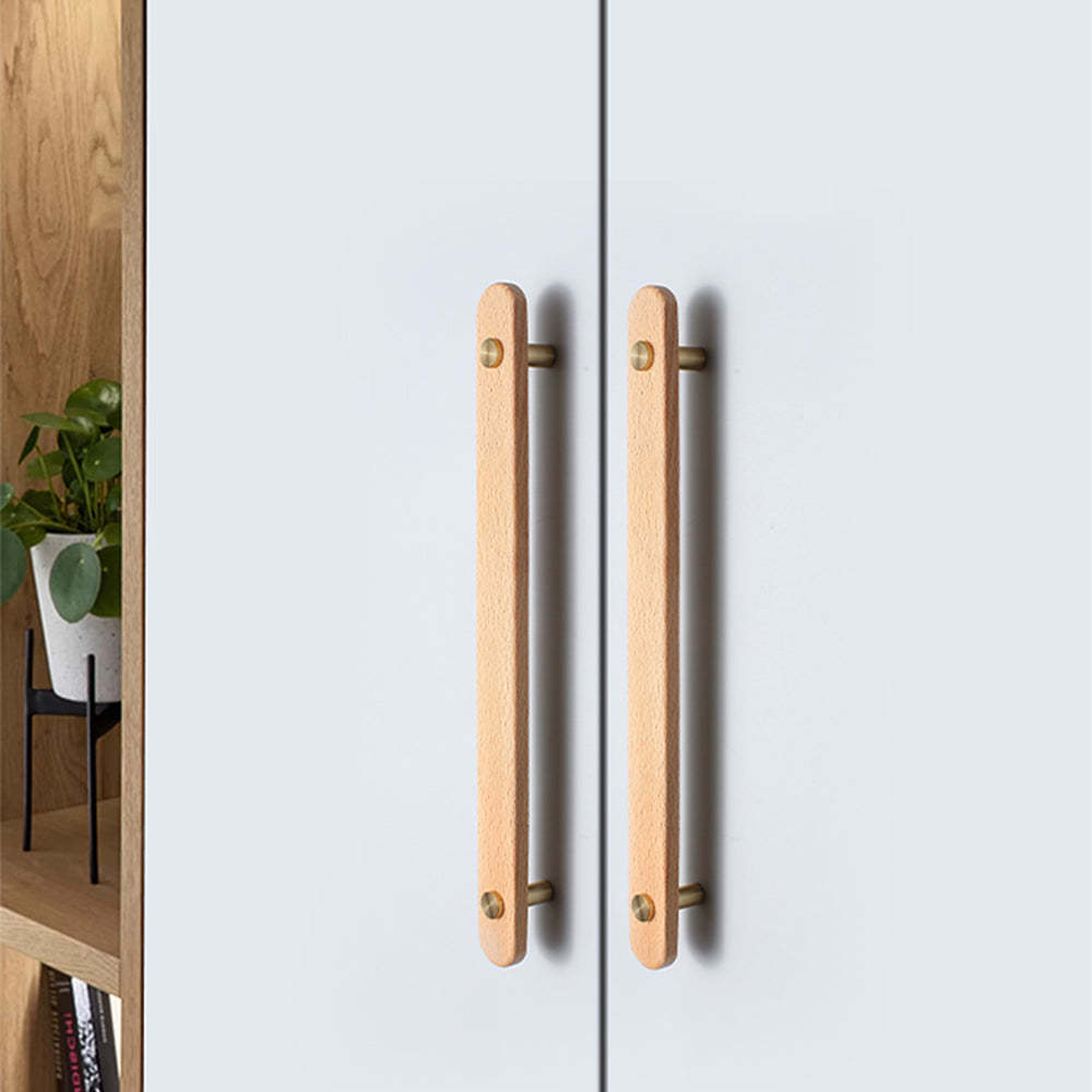 Rustic Long Beech Finish Wooden Drawer Pulls -Homdiy