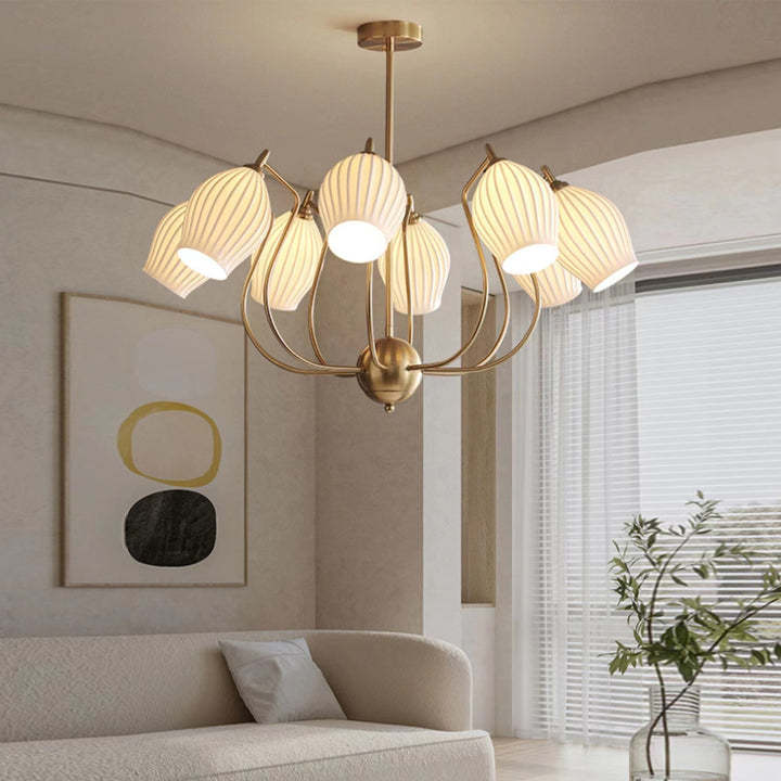 Modern Ceramic Ribbed Chandelier For Dining Room -Homdiy