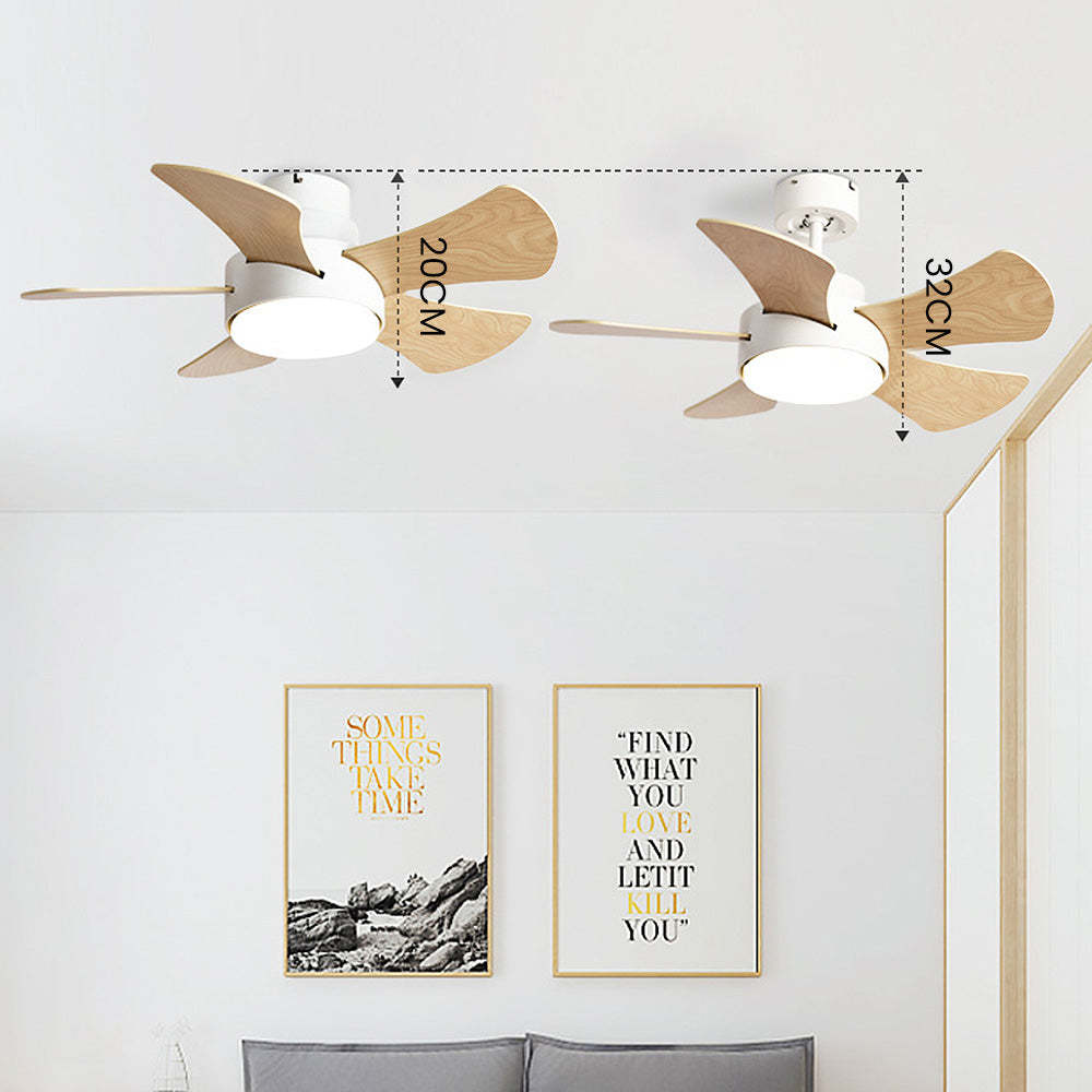 Modern Stylish Wood Dining Room Flush Ceiling Fan With LED Lighting -Homdiy